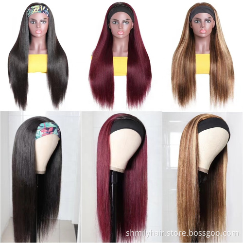 Shmily Factory Wholesale Deep Wave Headband Human Hair Wigs For Black Women Brazilian Hair Glueless Remy Curly Human Hair Wigs